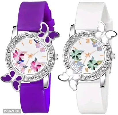 Stylish PU White Dial Analog Watches Combo Pack Of 2