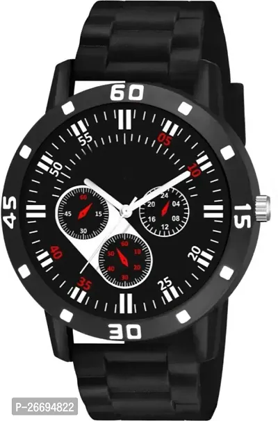 Stylish PU Black Analog Watch For Men-thumb2