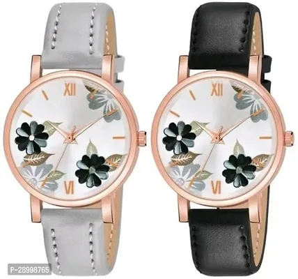 Fashionable White Dial Leather Analog Watches Combo Pack Of 2