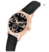 Fashionable Black Dial Genuine Leather Analog Watch For Women-thumb1