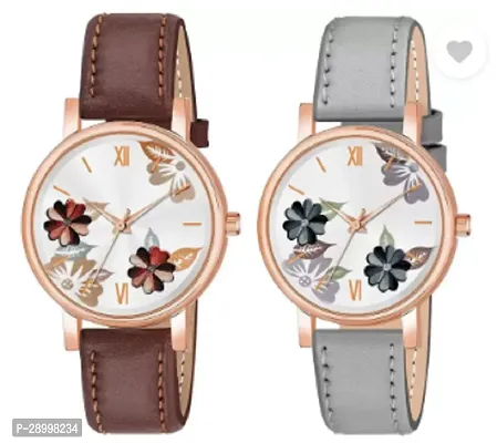 Fashionable White Dial Leather Analog Watches Combo Pack Of 2-thumb0