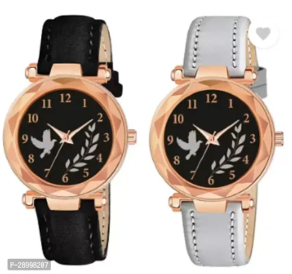 Stylish Genuine Leather Black Dial Analog Watches Combo Pack Of 2