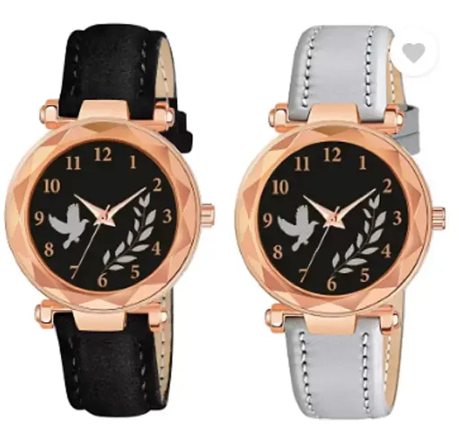 Unique Design Flower Dial Leather Belt Analog Combo watch for Women/Girls Pack Of 3