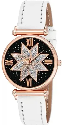 Fashionable Black Dial Genuine Leather Analog Watch For Women-thumb1