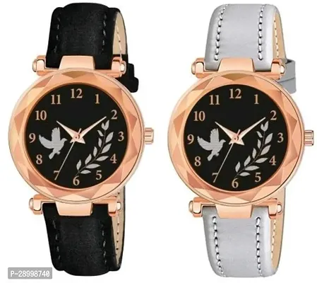 Stylish Genuine Leather Black Dial Analog Watches Combo Pack Of 2-thumb0