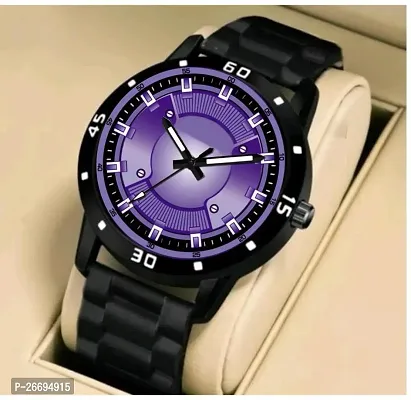 Stylish PU Purple Analog Watch For Men-thumb0