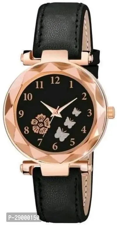 Fashionable Black Dial Genuine Leather Analog Watch For Women