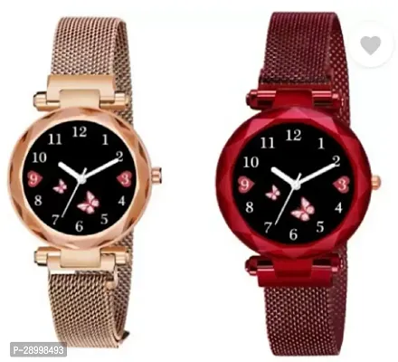 Stylish Metal Black Dial Analog Watches Combo Pack Of 2