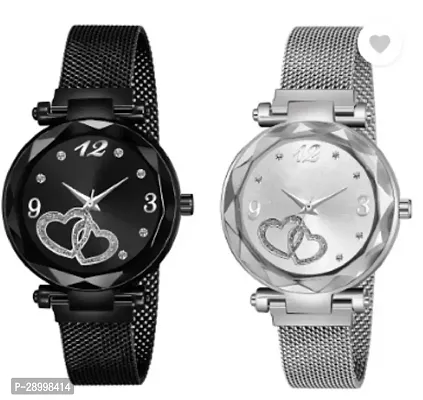 Stylish Metal Black Dial Analog Watches Combo Pack Of 2-thumb0