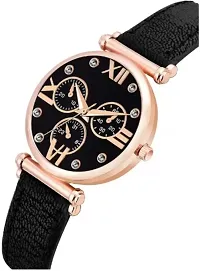 Fashionable Black Dial Genuine Leather Analog Watch For Women-thumb1