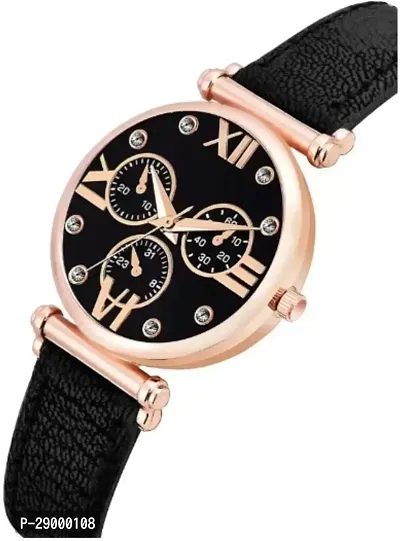 Fashionable Black Dial Genuine Leather Analog Watch For Women-thumb2