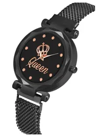 Fashionable Black Dial Metal Analog Watch For Women-thumb1