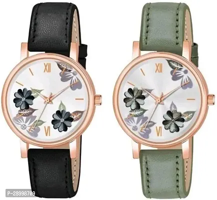 Stylish Genuine Leather White Dial Analog Watches Combo Pack Of 2