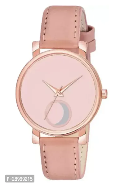 Fashionable Pink Dial Genuine Leather Analog Watch For Women-thumb0