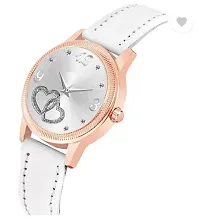 Fashionable White Dial Genuine Leather Analog Watch For Women-thumb1