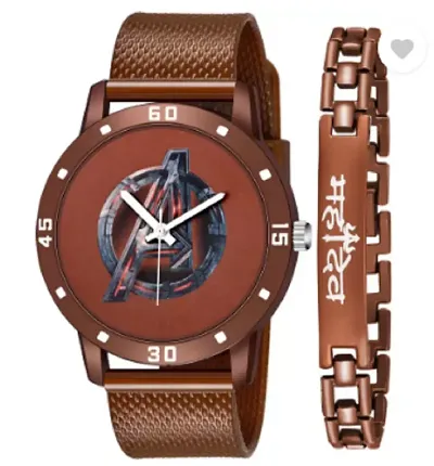 Stylish PU Analog Watch With Bracelet For Men