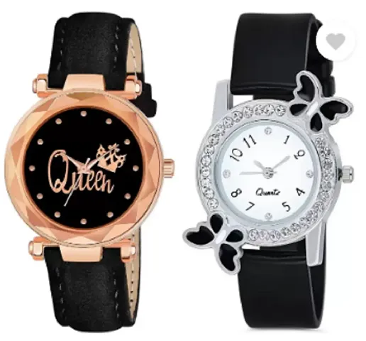 Beautiful Crystal Studded Golden Analog Watches for Women in a pack of 2