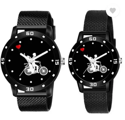 Stylish PU Analog Couple Watches For Men And Women, Pack Of 2