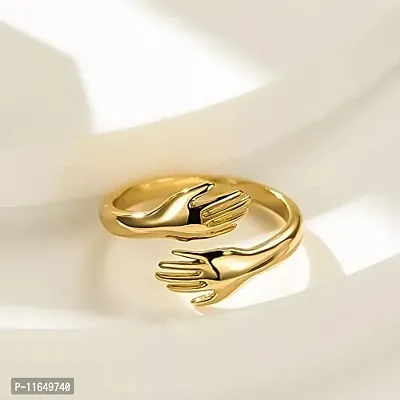 Amazing I Love U Hand Style Hug Stainless Steel Gold Plated Promise Anniversary Ring For LoversCouples