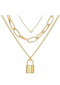 Latest Stylish Multilayer Metal Heart-Lock Chain Pendant for Men   Women-thumb2