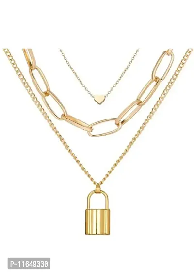 Latest Stylish Multilayer Metal Heart-Lock Chain Pendant for Men   Women-thumb3