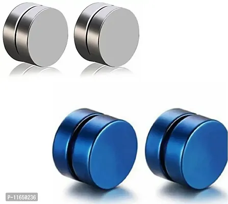 Alluring Non-Piercing Magnetic Multicoloured Stainless Steel  Studs For Men Pack Of 2