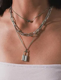 Latest Stylish Multilayer Metal Heart-Lock Chain Pendant for Men   Women-thumb1