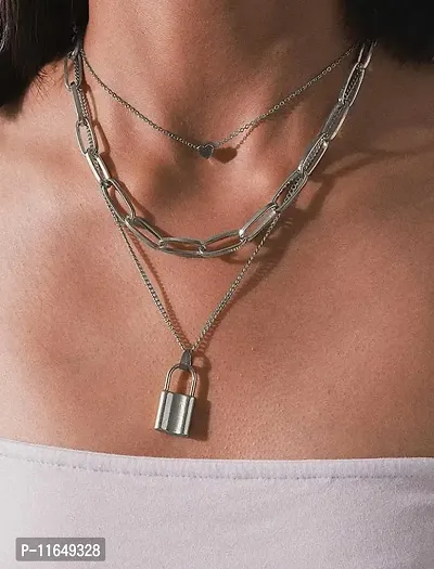 Latest Stylish Multilayer Metal Heart-Lock Chain Pendant for Men   Women-thumb2