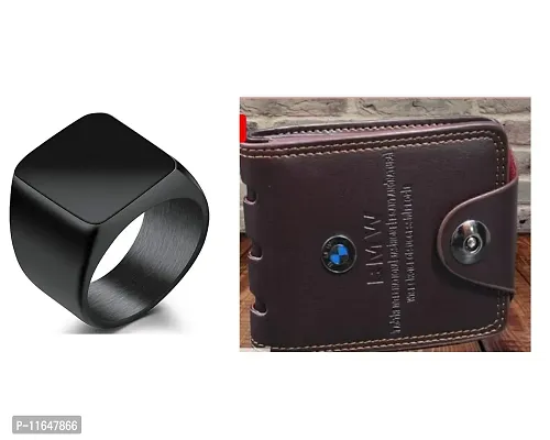 Designer PU Textured Black Ring And Leatherette Wallet For Men