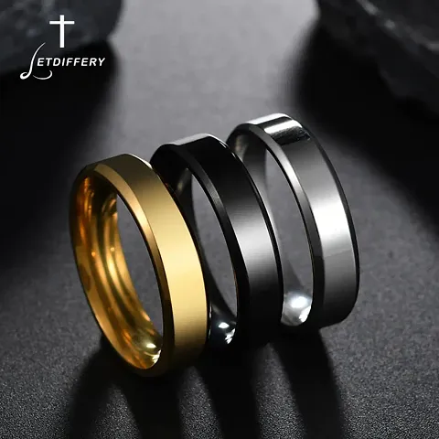 Stylish Stainless Steel Black Ring For Men (Pack Of 3)