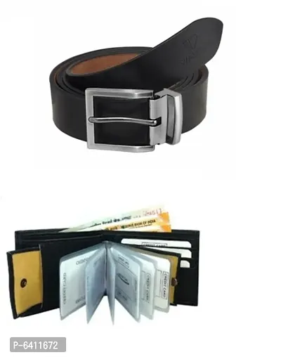 Stylish Faux Leather Textured Belts And Wallets For Men- 2 Pieces-thumb0