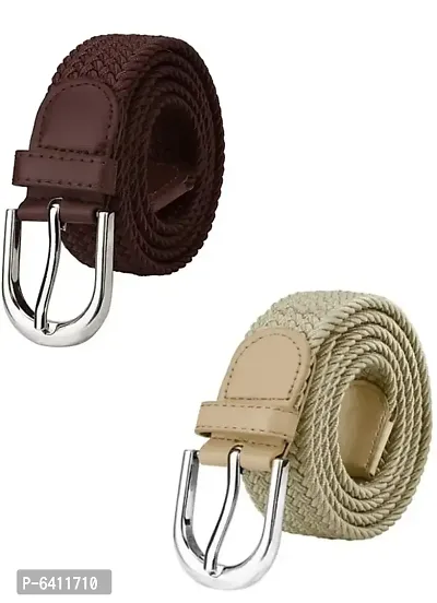 Stylish Faux Leather Textured Belts For Men And Boys- Pack Of 2-thumb0