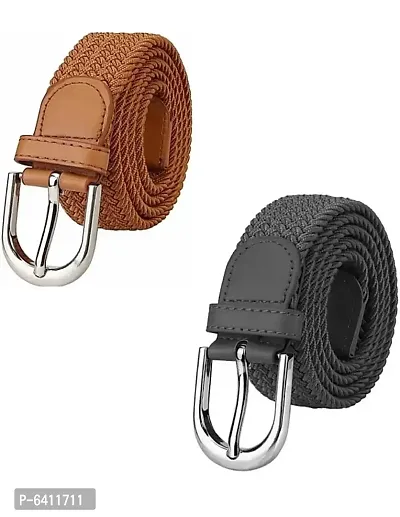 Stylish Faux Leather Textured Belts For Men And Boys- Pack Of 2