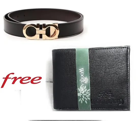 Stylish Faux Leather Textured Belts And Wallets For Men