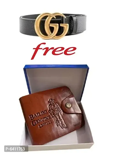 Stylish Faux Leather Textured Belts And Wallets For Men- 2 Pieces