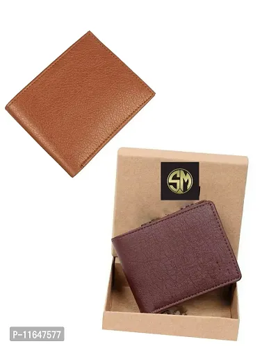 Designer PU Textured Branded Wallet With Card Holder- Pack Of 2 For Men-thumb0