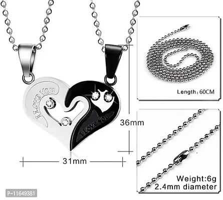 Couples and Lovers Valentine Special Broken Two Half Heart Shape Love Pendant Locket Chain With Nug