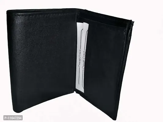 Designer Black Faux Leather Textured Three Fold Wallets For Men-thumb2