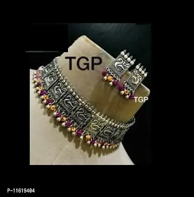 Stylish Multicoloured Oxidised Silver Beads Jewellery Set For Women-thumb0
