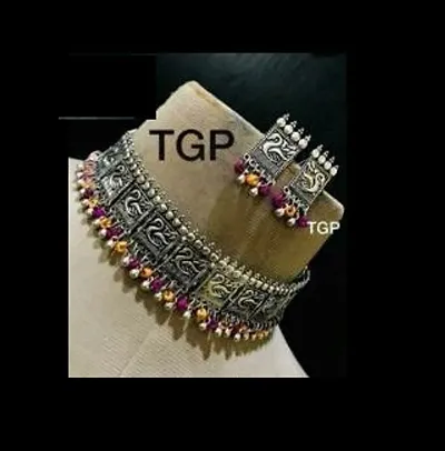 Trendy Designer Oxidised Statement Necklace Set