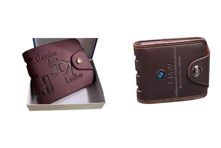 Designer PU Textured Branded Wallet With Card Holder- Pack Of 2 For Men