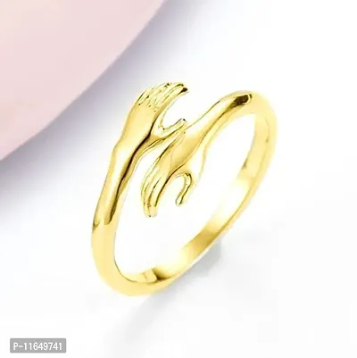 Amazing I Love U Hand Style Hug Stainless Steel Gold Plated Promise Anniversary Ring For LoversCouples-thumb0