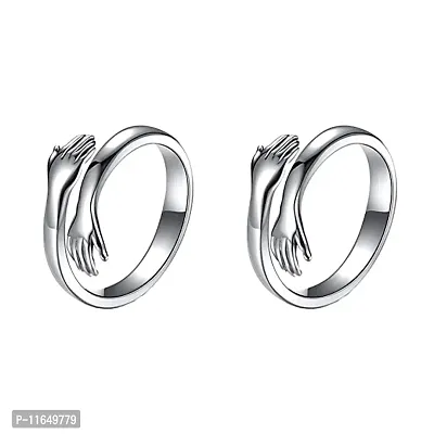 Amazing I Love U Hand Style Hug Stainless Steel Rhodium Plated Promise Anniversary Ring For LoversCouples (Pack of 2)-thumb0