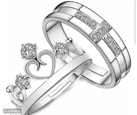 Silver Plated 2 Pcs Shape Matching Crown and Promise Couple Rings for Lovers Unisex-thumb0