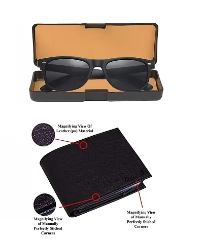 Stylish Faux Leather Textured Two Fold Wallet with Sunglasses Set