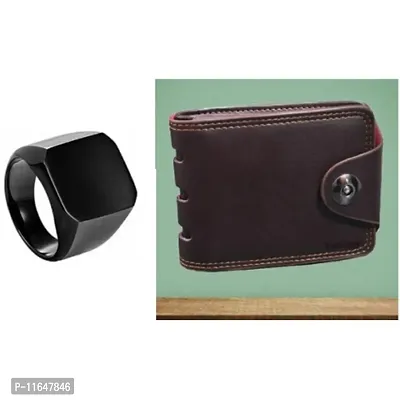 Designer PU Textured Black Ring And Leatherette Wallet For Men-thumb0