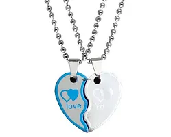 Cutest Broken Heart Chain Pendant Locket Ideal Gift for Couples Cupid Collection (2 Pendants | 2 Chains) Unisex | Metal-thumb1
