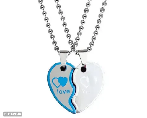 Cutest Broken Heart Chain Pendant Locket Ideal Gift for Couples Cupid Collection (2 Pendants | 2 Chains) Unisex | Metal-thumb2