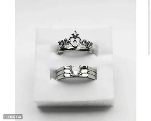 Silver Plated 2 Pcs Shape Matching Crown and Promise Couple Rings for Lovers Unisex-thumb3