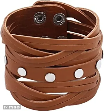 Boy s/Men s Leatherite Broad Metal Width Gym Style Solid Wrist Band Bracelet Cuff-thumb0
